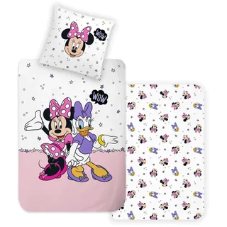 Disney Home Minnie Wendebettwäsche Set, Bettbezug 140x200 - Kopfkissenbezug 65x65 - Super weiche Renforce 100% Baumwolle, 2-teilig Bettwäsche Set, Weich und angenehm auf der Haut