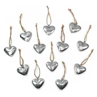 12x Zink Herz Anhänger 3,5 cm, Metallherzen in Silber
