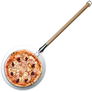 Master Pro MasterPRO Foodies | Pizzaschieber | Pizzaschaufel 30,5 cm Durchmesser und 87 cm lang | Hergestellt aus Edelstahl | Langer Griff in Holzoptik | Runder Kopf | Entnimmt die Pizzen Sicher