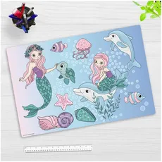 Bild Cover-your-desk Schreibtischunterlage für Kinder Meerjungfrauen unter Wasser, aus hochwertigem Vinyl , 60 x 40 cm