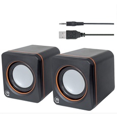 Manhattan Lautsprecher Set (5 Watt, 3,5mm Klinke Stecker, USB-Stromversorgung, für PC, Laptop, Tablet und Smartphone) schwarz/orange, 161435