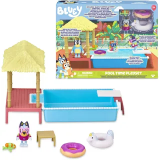 Bluey Playset Pool Time, Pool, Spielzeug-Set komplett mit 1 Mini-Figur-Zubehör, ideal für die Vervollständigung des Hauses, Jungen und Mädchen ab 3 Jahren, Berühmte (BLY22000)