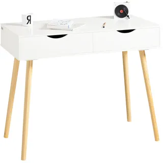 SoBuy Schreibtisch Weiß-Natur , Holzwerkstoff, Holz , 90x77x45 cm , Büromöbel, Schreibtische, Schreibtische