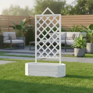 Spalier mit Blumenkasten Rankgitter Rosengitter Rankhilfe Rankkasten Rosen weiß - Weiß