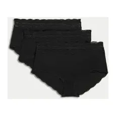 Womens M&S Collection 3er-Pack hoch ausgeschnittene Shorts mit hohem Baumwollanteil - Black, Black, 14