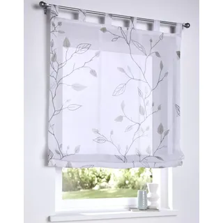 Raffrollo Schlaufenrollo Bonnie weiß, transparent, grau Bedruckt, Raffgardine für Gardinenstange, Breite 80 x Höhe 140 cm