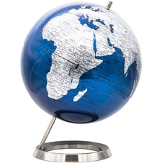 EXERZ Schülerglobus 25cm Globus Metallisches Blau mit einem Rostfreier Stahl in Englischer Sprache - Verpackung in hochwertiger Kraftbox, ideal zum Verschenken (25cm Blau)
