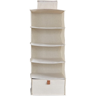 Love IT Store IT® Premium Hängeregal für den Kleiderschrank - Organizer aus Stoff - Verstärkt mit Holzplatte - Mit 4 Fächern und 1 Schublade - Beige - 30x30x75 cm