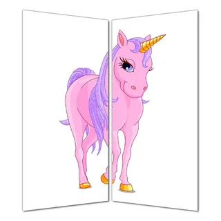 Wallario selbstklebende Duschrückwand 160 x 180 cm mit Motiv Einhorn in rosa mit Schweif in lila II - Wandverkleidung mit Hochglanzlaminat in Glasoptik
