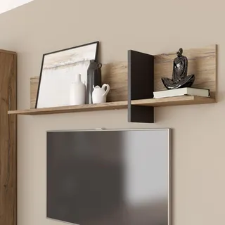 Forte JOKKAZ Wandboard 160, modernes Wandpaneel, Dekoregal, Wohnzimmerregal, Holzwerkstoff, Flagstaff Eiche Holzdekor/Schwarz, 160 cm breit x 38,8 cm hoch x 21,9 cm tief