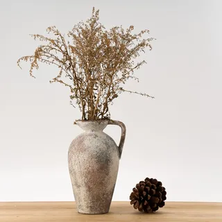 LuKa Rustikale Keramikvase, 23,5 cm, Terrakotta-Vase mit Griff, neutrale, hohe Tonvasen, dekorative Vasen für Wohnzimmer, Tisch, Regaldekoration (Braun, L)
