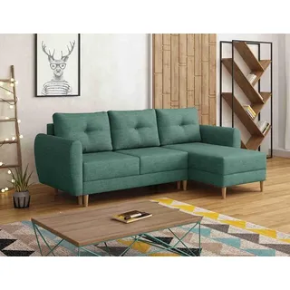 Easy4You Türkis Ecksofa Manstad in L-Form 235x90x145 cm mit Schlaffunktion und Bettzeugbehälter - Schlafsofa mit Bettkasten und Holzfüße - Eckcouch mit Stauraum - Stoff: Lux 30 - Türkis