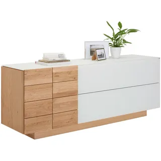Voglauer Sideboard , Weiß, Eichefarben , Holz, Glas , Wildeiche , massiv , 1 Fächer , 2 Schubladen , 192x74x52 cm , Goldenes M, Made in Austria , Beimöbel erhältlich, in verschiedenen Holzarten erhältlich , Kleinmöbel, Kommoden, Sideboards