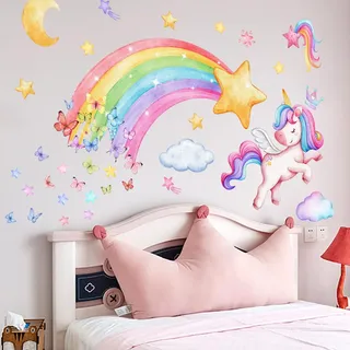 Wandtattoo Kinderzimmer Mädchen Wandtattoo Regenbogen Wandaufkleber Einhorn Schmetterling Wandsticker Wanddeko für Mädchen Kinderzimmer Schlafzimmer Wohnzimmer