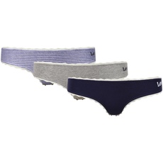 Lee Damen Womens Cotton Pack of 3 Briefs in Blue/Stripe/Grey | Soft Cotton, Stretchy & Comfortable Underwear Boxershorts, Evening Blue/Stripe/Grey Marl,