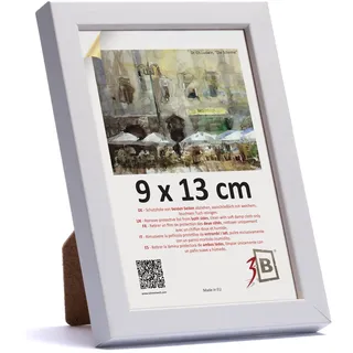3-B Bilderrahmen LUND - Weiß - 9x13 cm - Holzrahmen, Fotorahmen, Portraitrahmen mit Acrylglas