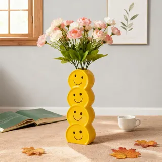 Fhlprte Niedliche Smile Face Vase,gelbe-Keramikvase,2.55 * 1.77 * 7.28 in,dekorative Keramikvase,modern Strange Shape vases,für Blumen und Pflanzen,für Wohnzimmer, Esstisch, Büro, Bücherregal
