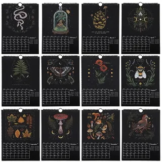 Dunkel Forestlunar Kalender 2025 Illustrierte Wand Anhänger für Büro Zuhause