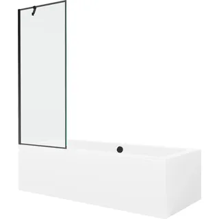 Mexen Cube rechteckige Badewanne 170 x 80 cm mit Verkleidung und 1-flügeligem Paravent 70 cm, schwarzes Muster - 550517080X9507?