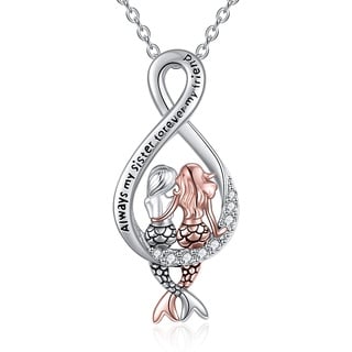 Mermaid Sisters 925 Sterling Silber Schwester Meerjungfrau Halsketten für Frauen Unendlichkeit immer meine Schwester für immer mein Freund Schmuck für Schwester beste Freundin Tochter