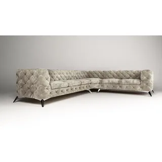 Samt Ecksofa Chesterfield Sofa Polstergarnitur Couch Wohnlandschaft Lform Design - Braun