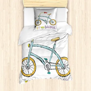 ABAKUHAUS Fahrrad Mantele, Fahrrad-Kinder Liebe Worte, Milbensicher Allergiker geeignet mit Kissenbezügen, 135 cm x 200 cm - 80 x 80 cm, Mehrfarbig
