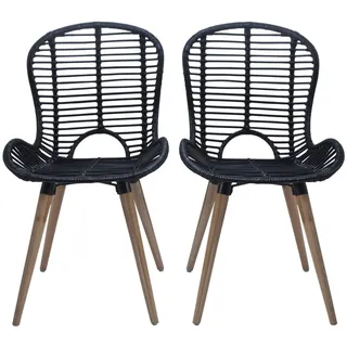 vidaXL Esszimmerstühle 4 Stk. Schwarz Natur Rattan - Schwarz