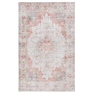 SAFAVIEH Traditionell Teppich für Maschinenwaschbar und rutschfest - Ideal für stark frequentierte Bereiche - Tucson Collection, Kurzer Flor, Hellgrau und Rost, 76 X 122 cm