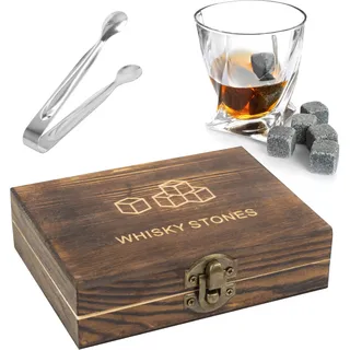 TRIXES - Whiskey-Steine-Geschenkset - 9-teiliges Whiskey-Set in r Geschenkbox aus Holz - Geschenke für Männer - Halten Sie Bourbon-Whiskey un