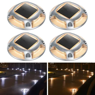 AGPTEK 4 Stück Solar Bodenleuchten Aussen 2 Farbmodi IP68 Wasserdicht Solar Deck Lights Aluminium Boden Solarleuchten Solarlampen für Garten Deck Treppen Stufen, Warmweiß und Kaltweiß