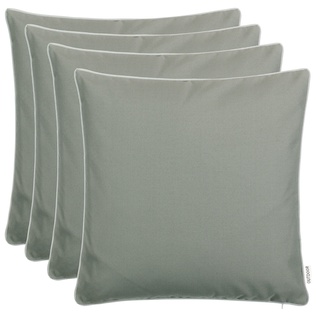 Brandsseller Kissen 4er-Set 45x45 cm Outdoor Garten Dekokissen mit Paspel - Garngefärbt Uni Schmutz- und Wasserabweisend mit Reißverschluss Taupe