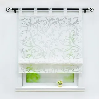 Joyswahl Raffrollo Ausbrenner Raffgardinen Schlaufen Jessica Weiß 60x140 | Gardinen transparent, Rollo, 1er Pack, Schlaufenrollo, Bändchenrollo landhaus, Fensterrollo innen, Lichtdurchlässig