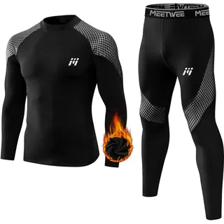 MEETWEE Thermounterwäsche Herren, Funktionsunterwäsche Winter Skiunterwäsche Suit Atmungsaktiv Thermo Lange Unterwäsche Set Thermowäsche Unterhemd + Unterhose