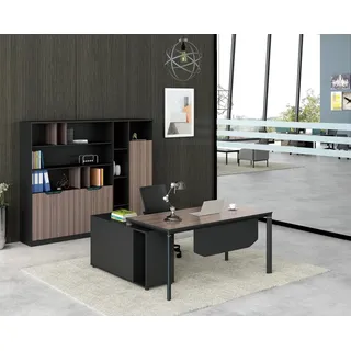 Büro Set Komplettbüro Eckschreibtisch Aktenschränke 2tlg. mit Kabelkanal Tisch - Dunkelbraun