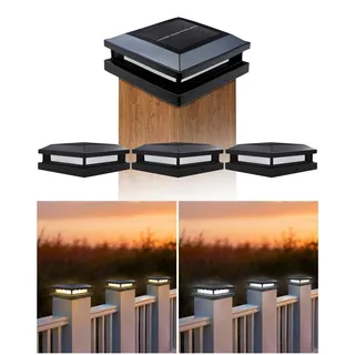BRIMAX Solar Pfostenkappe 9x9 / 10x10 / 12x12 cm | 2-in-1 3000K/6000K wechselbar | IP65 wasserdicht | Zaunpfosten Leuchte für Holz & Kunststoff | 8-12h Leuchtdauer | 4er-Set für Garten, Zaun, Terrasse