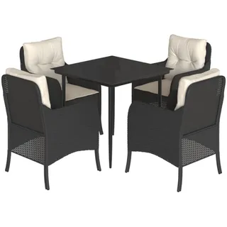 vidaXL 5-tlg. Garten-Essgruppe mit Kissen Schwarz Poly Rattan