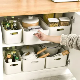 ZPONEED Kunststoff Aufbewahrungsbox, 6er Set Aufbewahrungsbox mit 4er Deckel, Aufbewahrungskorb mit Griff, Vielseitige Aufbewahrungskiste für Bad, Küche, Büro, Wohnzimmer