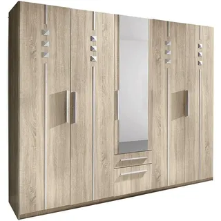 Priess Kleiderschrank 5-türig 231 x 193 x 54 cm Beige/Braun