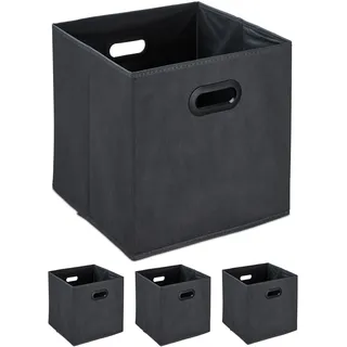 Relaxdays Aufbewahrungsbox, 4er Set, Faltbare Regalboxen, Grifflöcher, HBT 32 x 33 x 33 cm, Faltboxen, Vlies, anthrazit