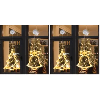 LEDYA LED Weihnachtsbaum Weihnachtsbeleuchtung, 2 Stück, 10 LED Lichtervorhang, Warmweiße Lichterkette, Batteriebetrieben mit Saugnapf & Timer, Fenster Lichterkette für Weihnachtsdeko, Party, Hochzeit