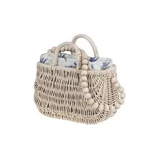 Kleine Korbtasche aus Weide geflochten Flechttasche mit Henkel Damentasche aus Korbgeflecht Schultertasche Strandtasche - Beige