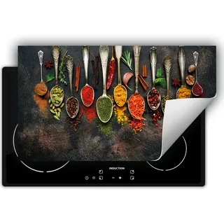 DarHaus Herdabdeckplatte 90x52 cm Anti Rutsch Matte Aufrollbar, Gewürze - Löffel