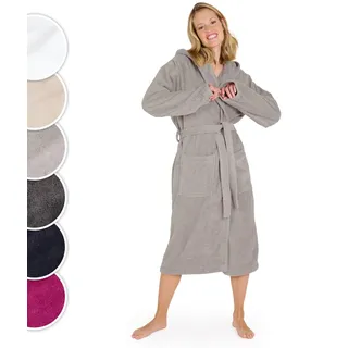 Blumtal Bademantel Damen Frottee in S aus 100% Baumwolle - OEKO-TEX zert. Sauna Bademantel Damen Baumwolle aus Velour & Frottier- extra saugstarke Bathrobe Women - Morgenmantel mit Kapuze - Grau
