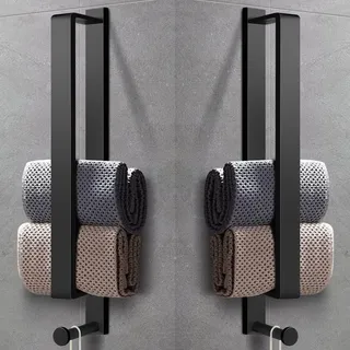 LIVEHITOP 2PCS Handtuchhalter Ohne Bohren, Selbstklebend Handtuchstange Schwarz Edelstahl 43.5CM Gästehandtuchhalter Badetuchhalter kleber mit Haken für Badezimmer
