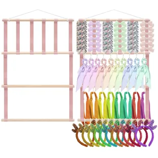 Bakiauli Haarschmuck Aufbewahrung Mädchen, Haarschleifenhalter-Organizer für Mädchen Aufbewahrung von Haarschmuck mit Haken Hängende Display Stand Wand Dekor für Zimmer (Pink)
