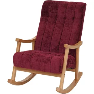 MCW Schaukelstuhl K10 Holz MVG Stoff/Textil Chenille 465g/m2 Bordeaux Gestell Natur