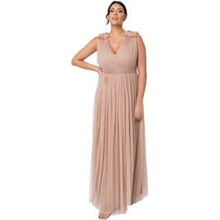 Maya Deluxe Damen Maya Deluxe Ruffle Shoulder Maxi Dress Brautjungfernkleid, Taupe Blush, 42 EU