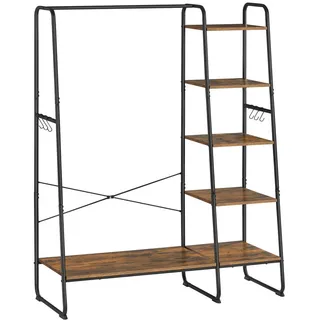 Mid.you Kleiderständer , Schwarz, Dunkelbraun , Metall, Holzwerkstoff , 120x160x45 cm , Schuhablage , Garderobe, Garderobenständer