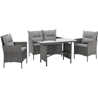 SVITA DALLAS Polyrattan Gartenmöbel Set 4-teilig 2 Sessel Sofa Tisch Inkl. Auflagen Grau - Grau