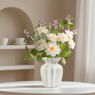 Keramik Vase, Weiße Blumenvase Trockenblumen Vasen für Pampasgras,14cm hoch Dekovase Klein Boho Vase für Wohnungsdeko,Esstisch, Büro,Nordic Stil